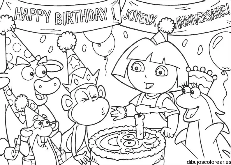 Dibujo de Dora la exploradora y cumpleaños