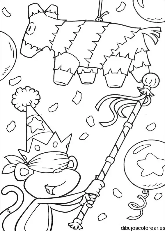Dibujo de un mono y una piñata