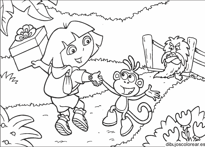 Dibujo de Dora la exploradora y un regalo