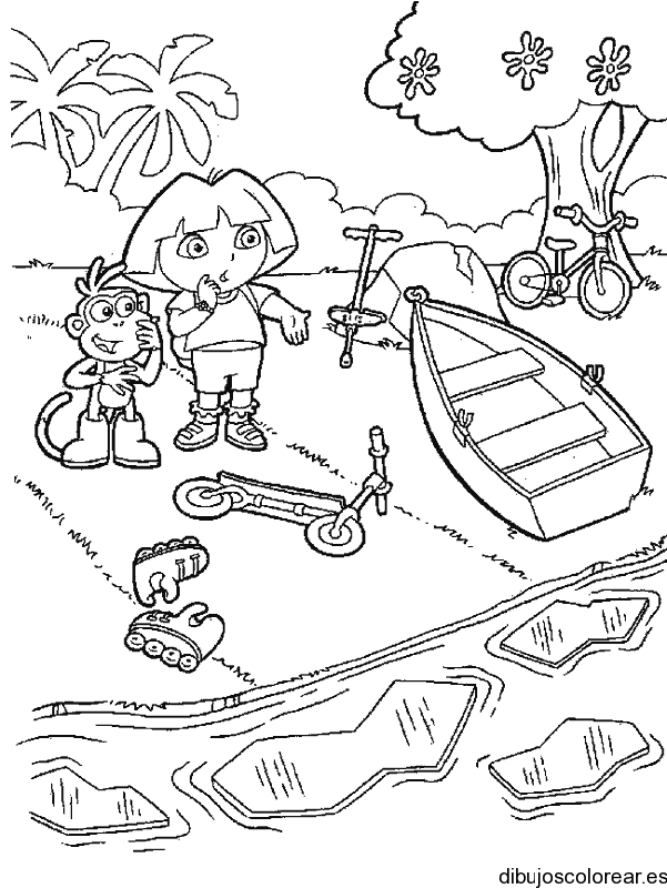 Dibujo de Dora La Exploradora patinando