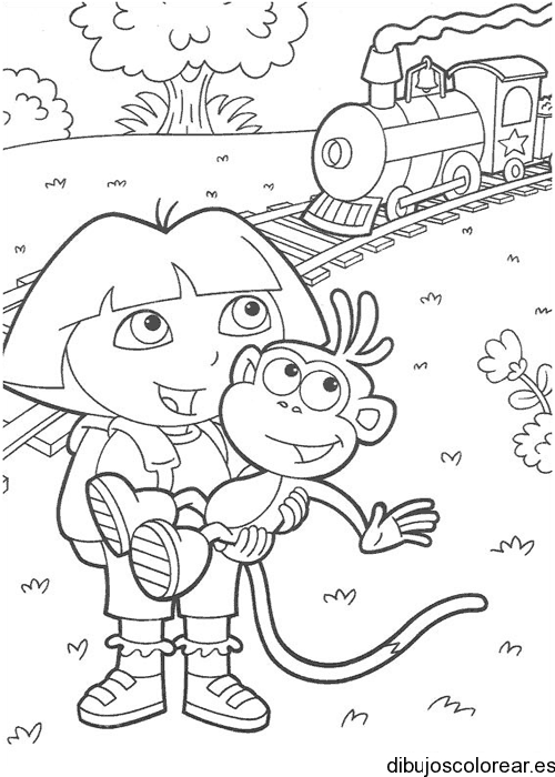 Dibujo de Dora la exploradora cargando a un mono