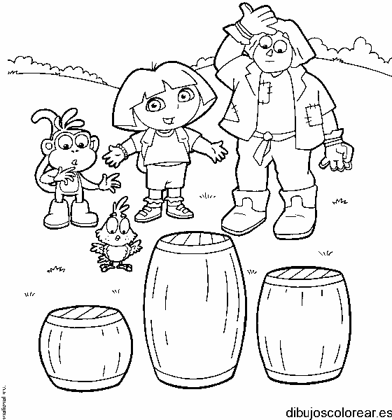 Dibujo de Dora la exploradora con barriles