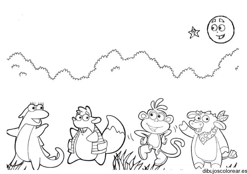 Dibujo de animales bajo la luna