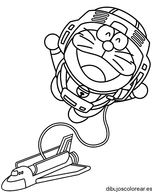 Dibujo de Doraemon y un cohete