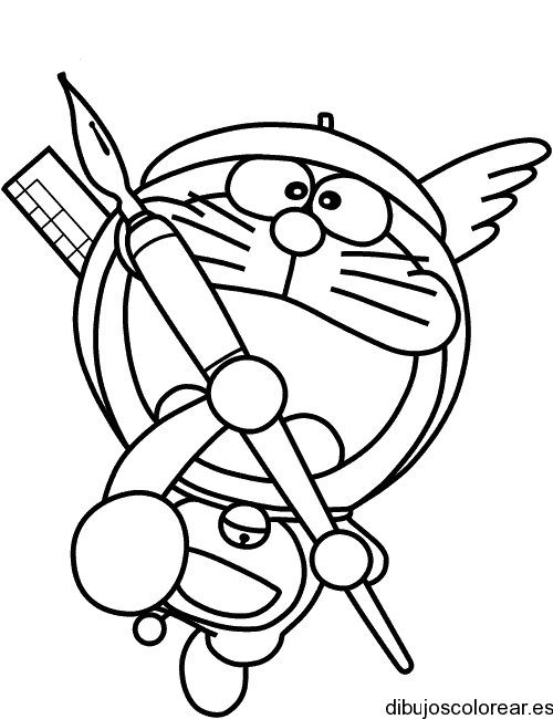 Dibujo de Doraemon y un pincel