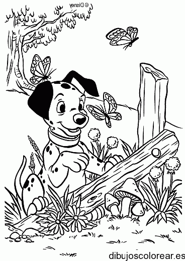 Dibujo de un perro con mariposas