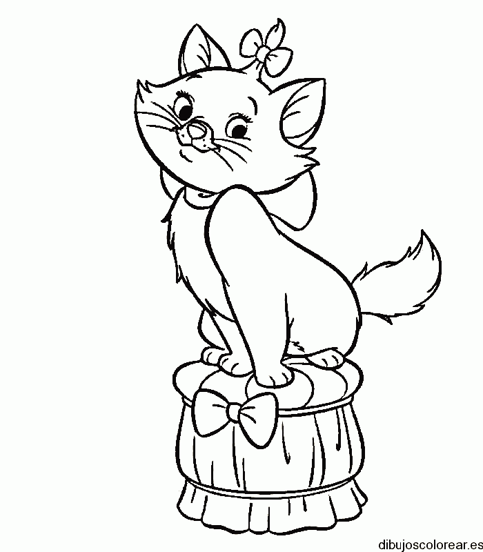 Dibujo de una gatita en un taburete