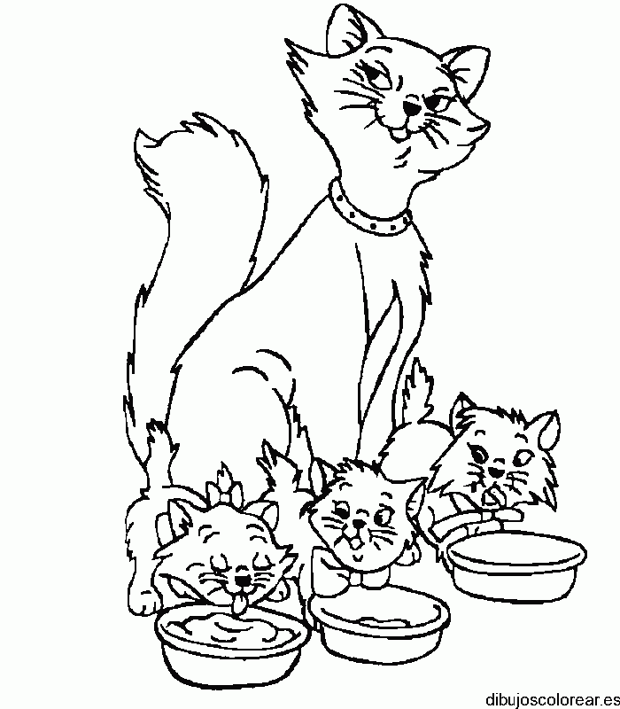 Dibujo de una gata y sus gatitos