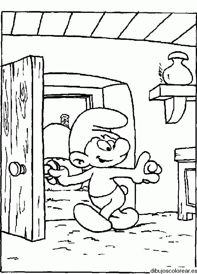 Dibujo de un Pitufo llegando a casa