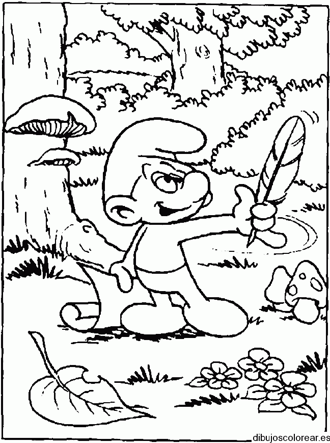 Dibujo de un pitufo con una pluma