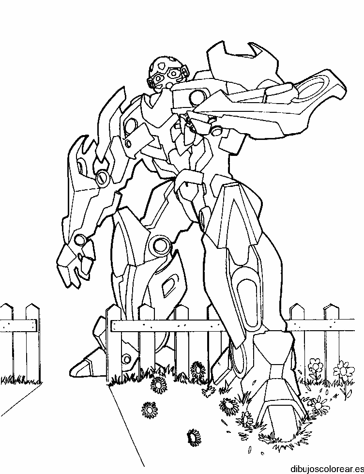 Dibujo de un transformer en un jardín