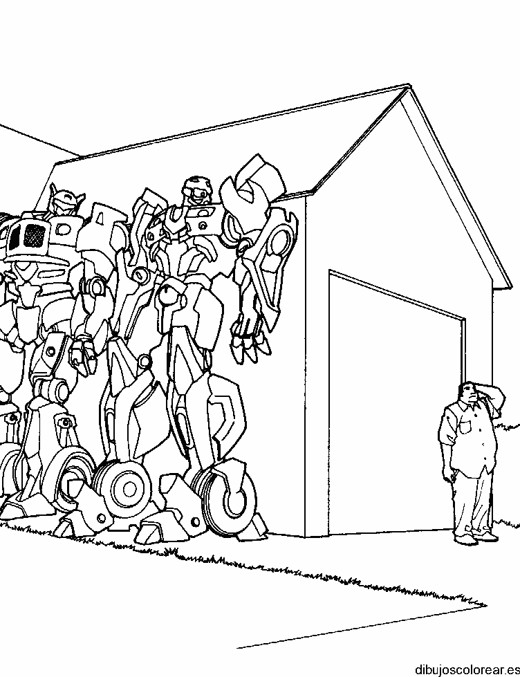 Dibujo de un hombre y robots