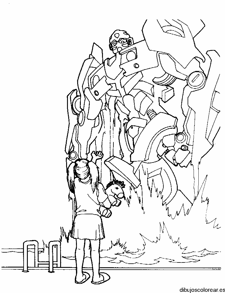 Dibujo de una niña y un transformer