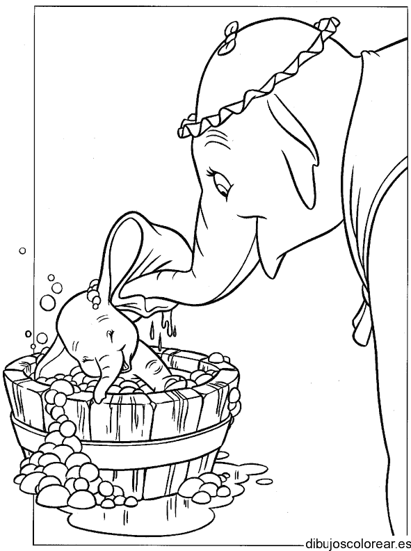 Dibujo de Dumbo duchándose