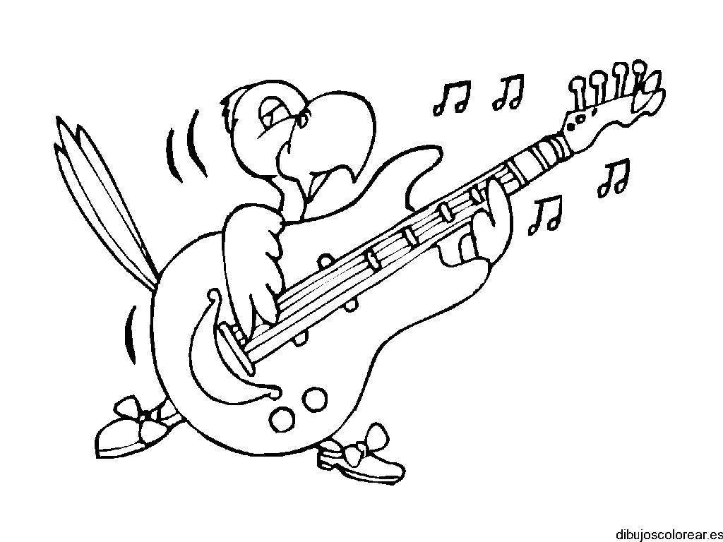 Dibujo de un loro con guitarra