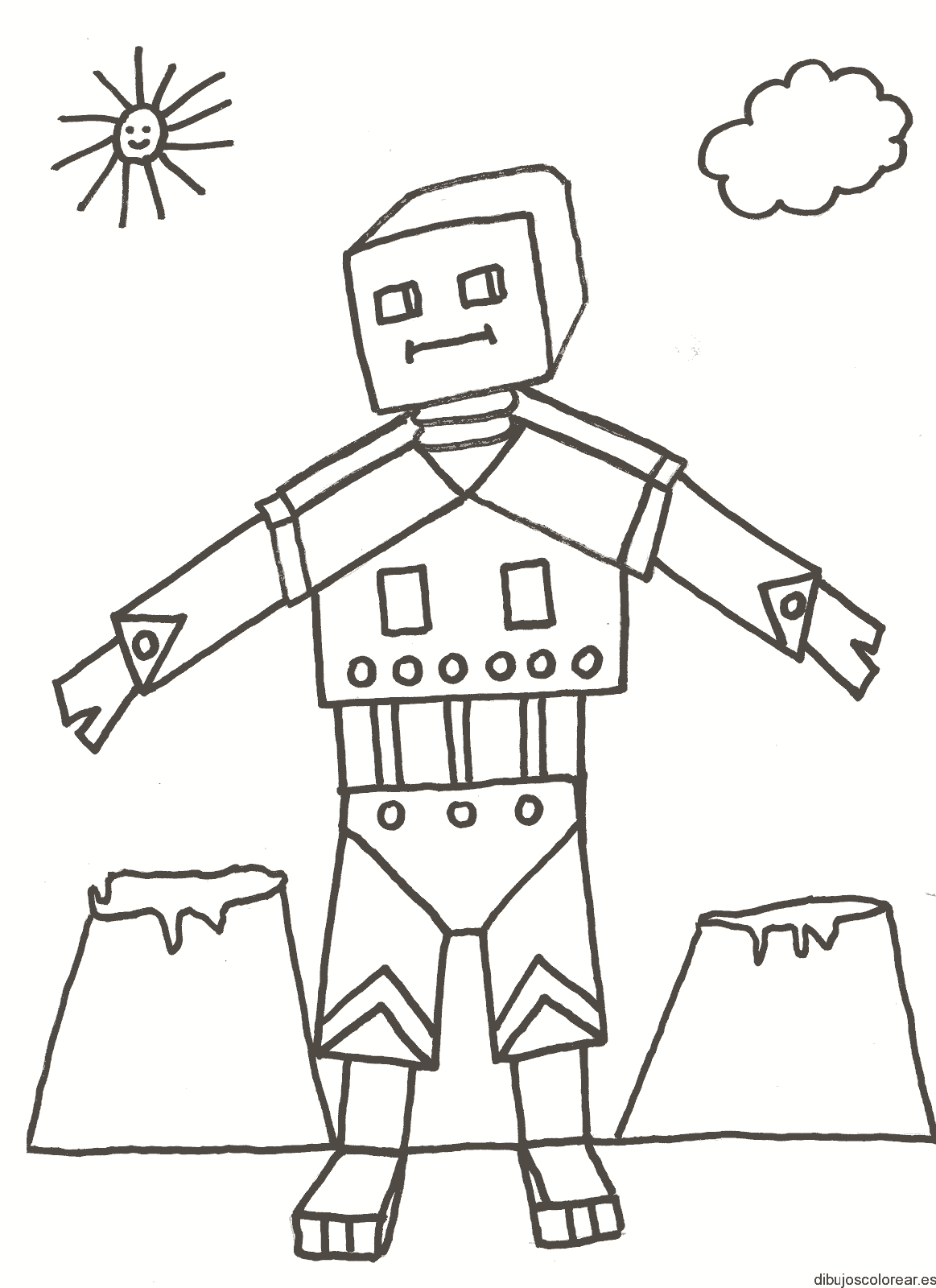 Dibujo de un robot bajo las nubes 