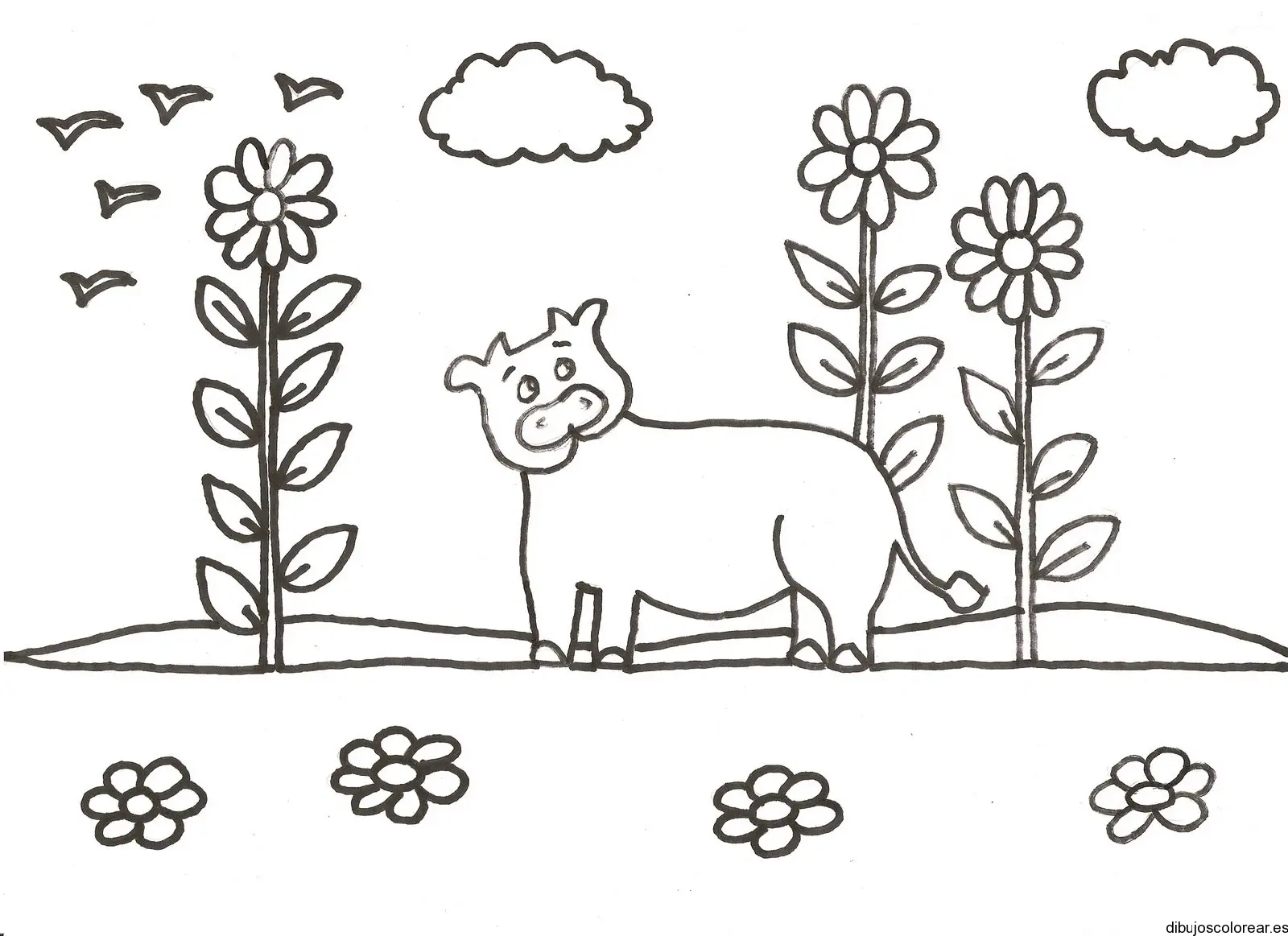 Dibujo de una vaca paseando por el parque