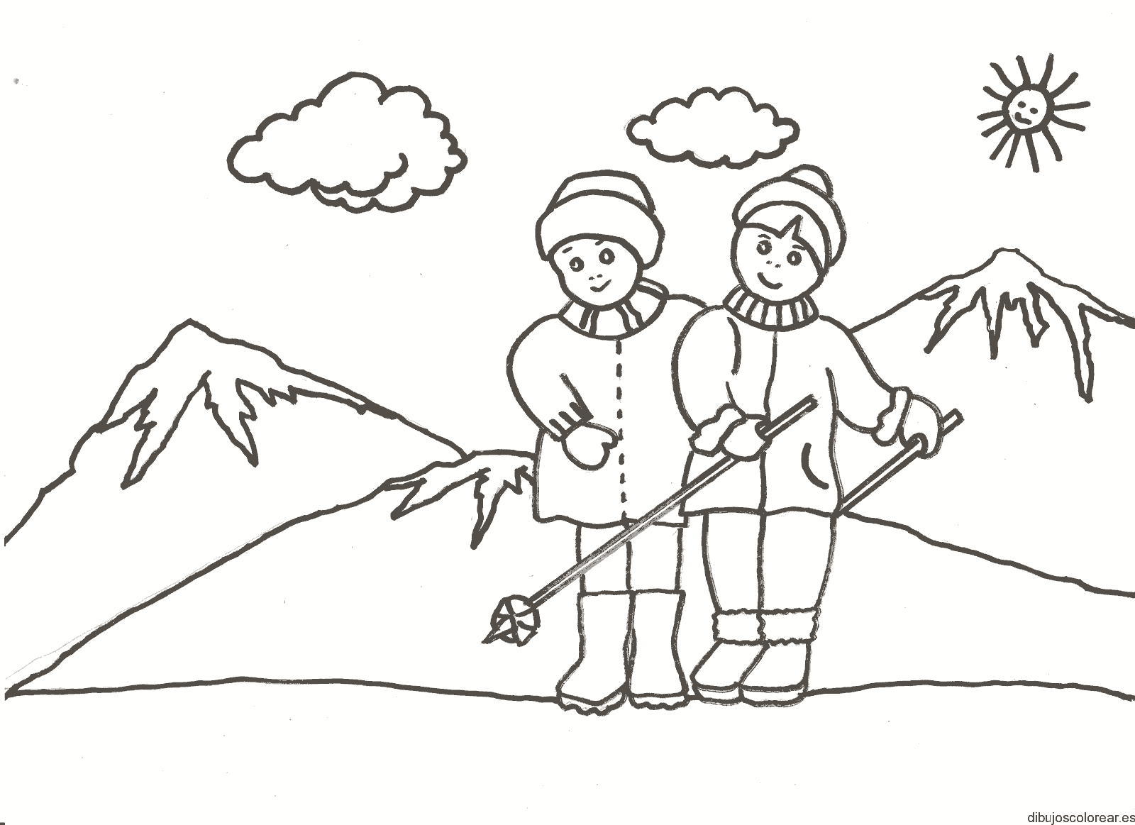 Dibujo de dos niños esquiadores