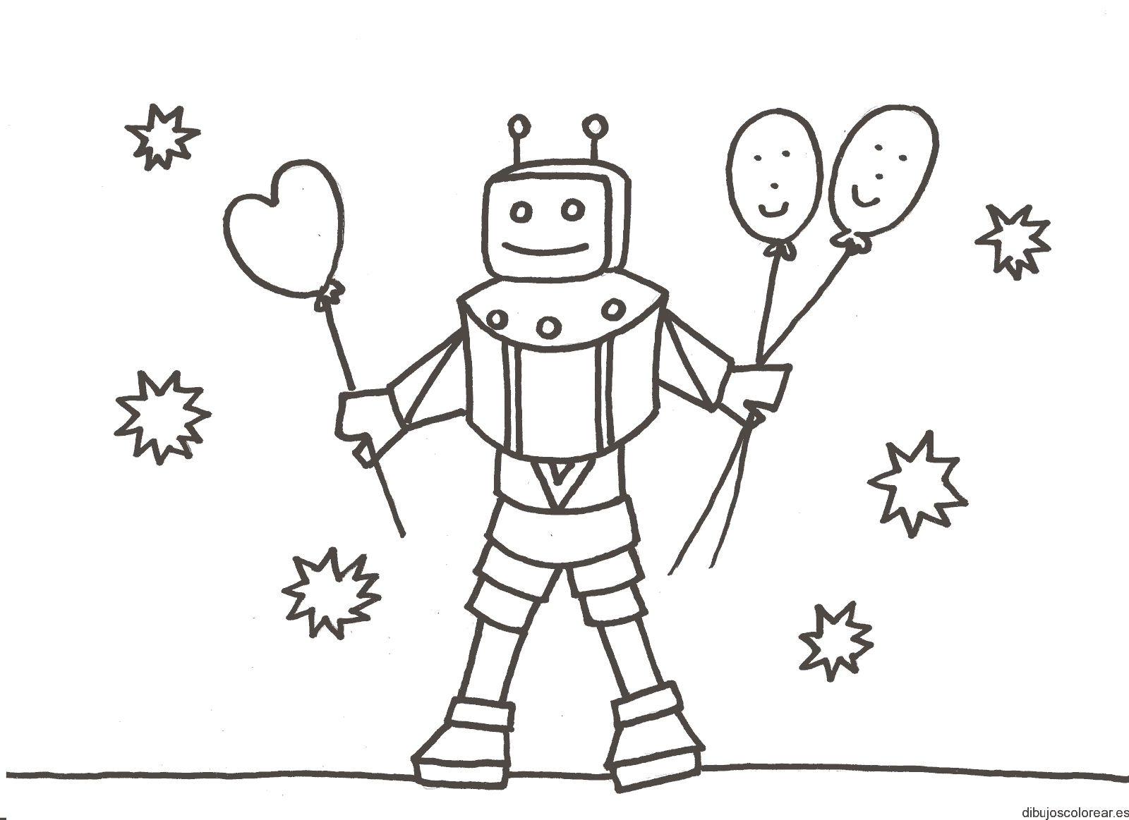Dibujo de un robot con tres globitos