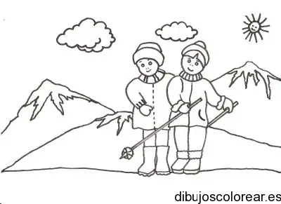 Dibujo de dos niños esquiadores