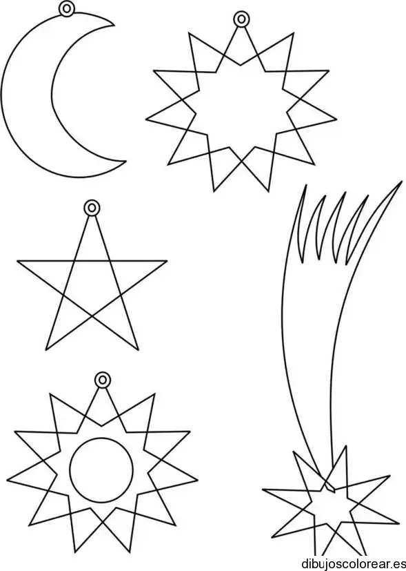Dibujo de diferentes estrellas y la luna