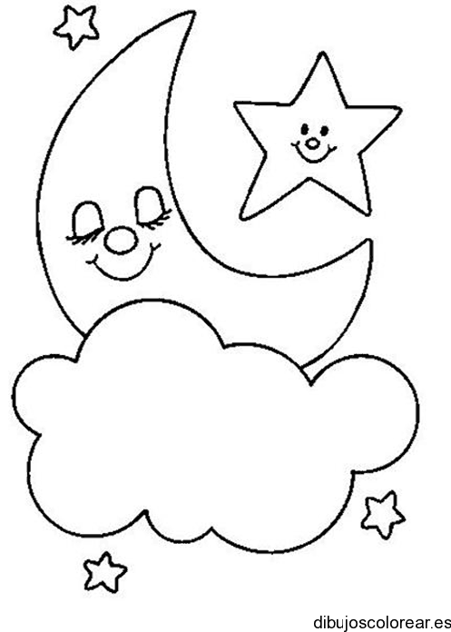 Dibujo de una luna entre estrellas 