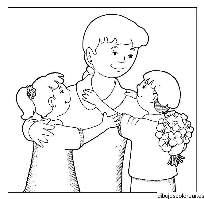 Dibujo de una madre con sus hijos