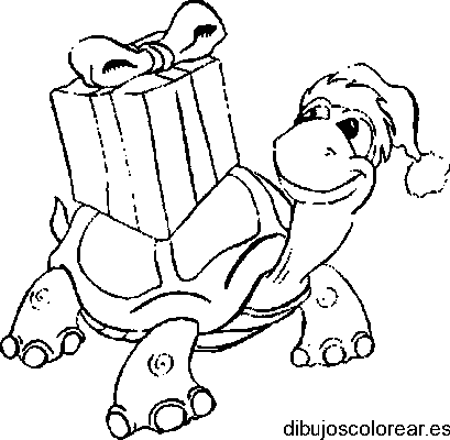 Dibujo de una tortuga con regalo navideño