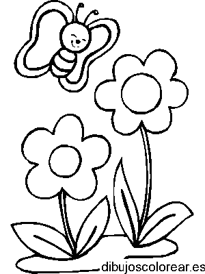 Dibujo de una mariposa sonriendo a las flores