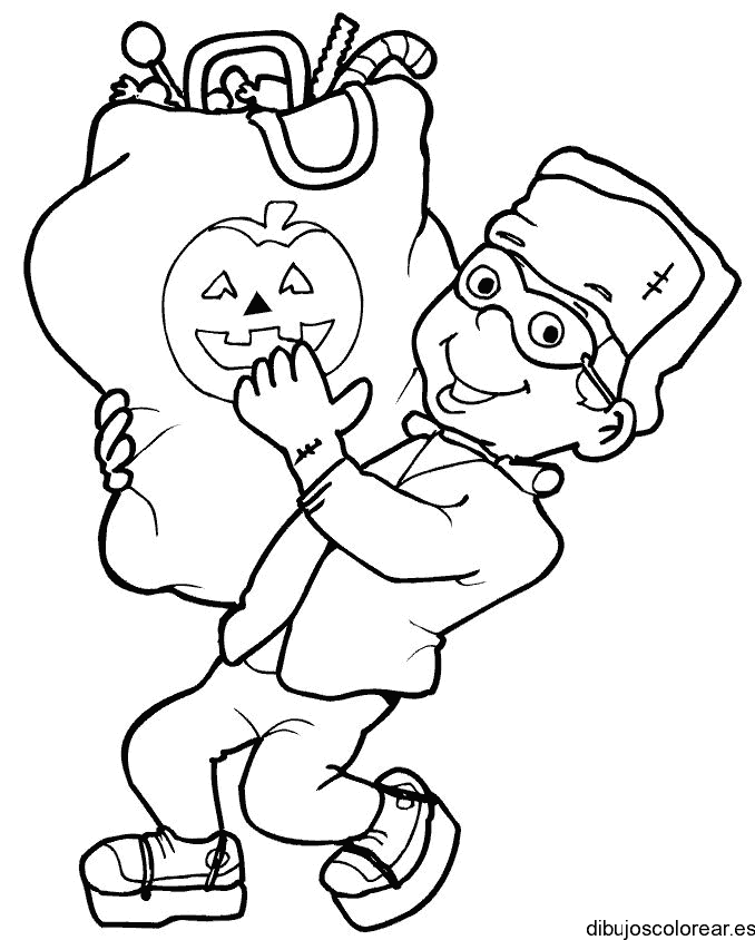 Dibujo de frankenstein niño pidiendo dulces 