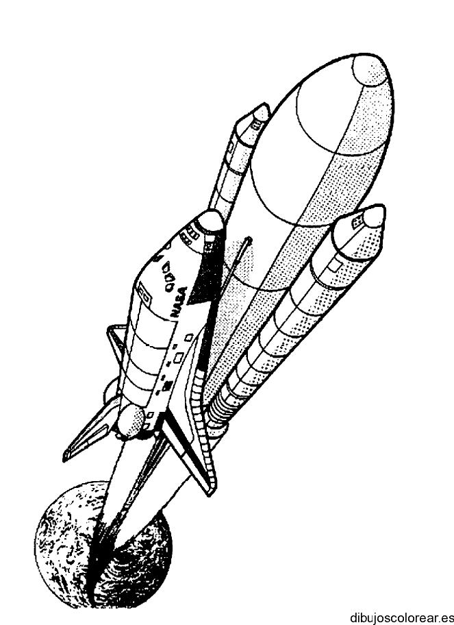 Dibujo de un cohete y el planeta