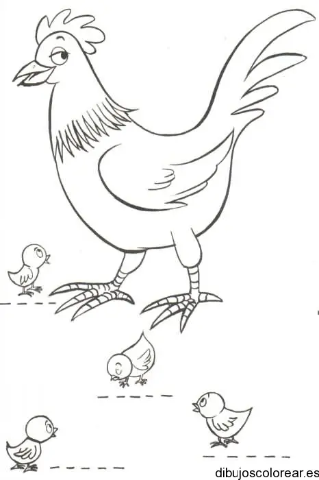 Dibujo de una gallina y un pollito