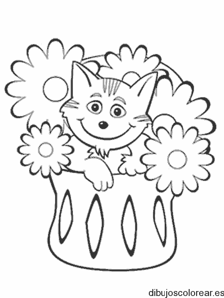 Dibujo de un gato con flores
