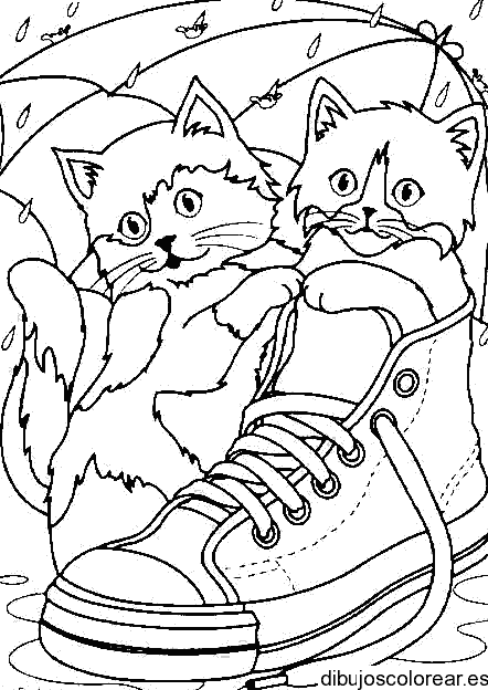 Dibujo de gatos con una sombrilla