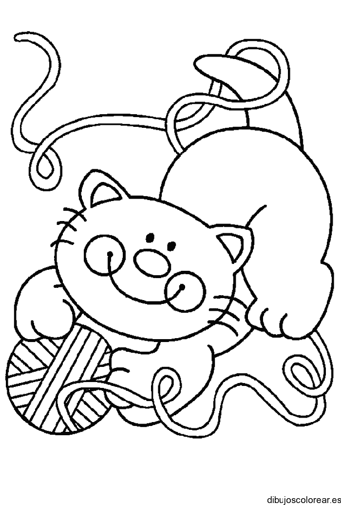 Dibujo de un gato y una madeja de lana