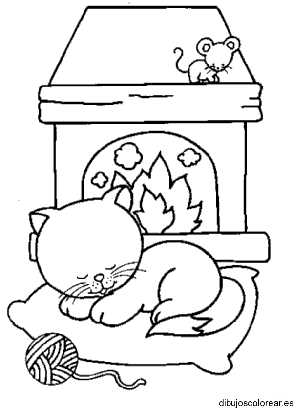 Dibujo de un gato en la chimenea