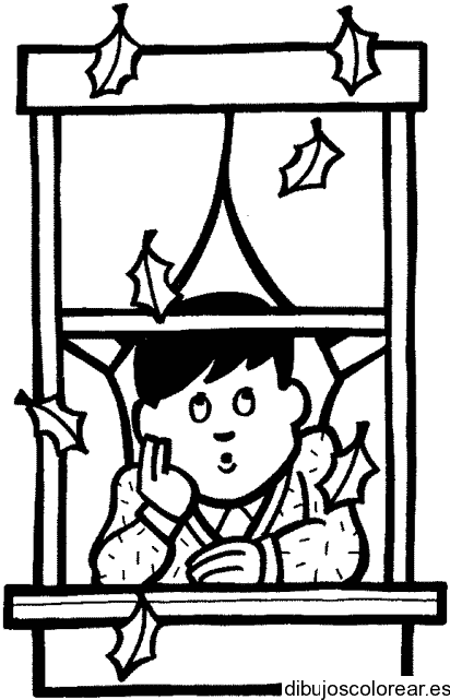 Dibujo de un chico en la ventana