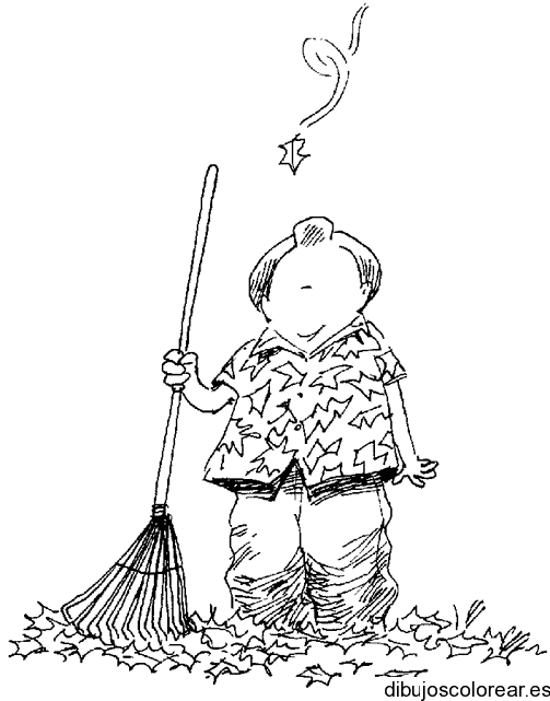 Dibujo de un hombre barriendo las hojas