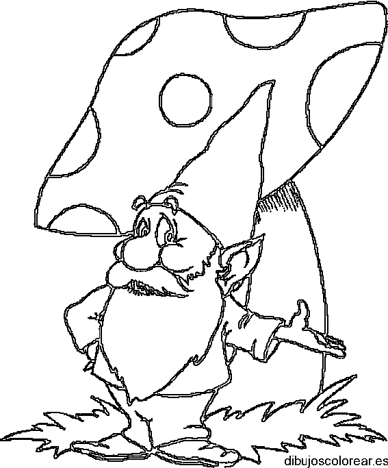 Dibujo de un duende con una seta