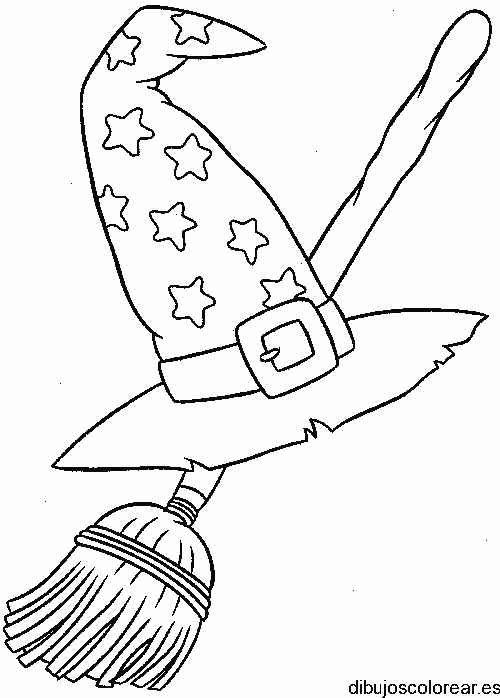 Dibujo de un sombrero de bruja y escoba