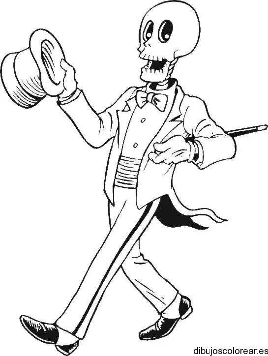 Dibujo de una calavera con traje 