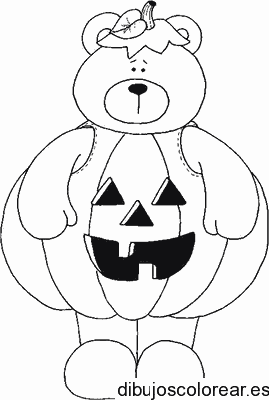 Dibujo de un oso disfrazado de calabaza