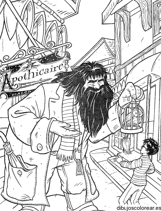 Dibujo de Harry Potter con un búho