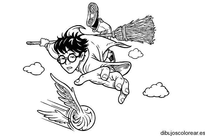 Dibujo de Harry Potter tras unas alas
