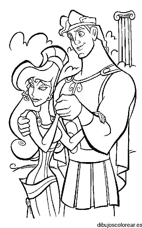 Dibujo de Hercúles y Mégara abrazados