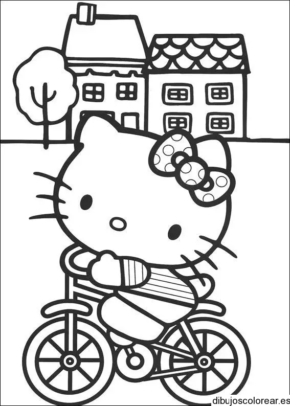 Dibujo de Hello Kitty en una bicicleta 