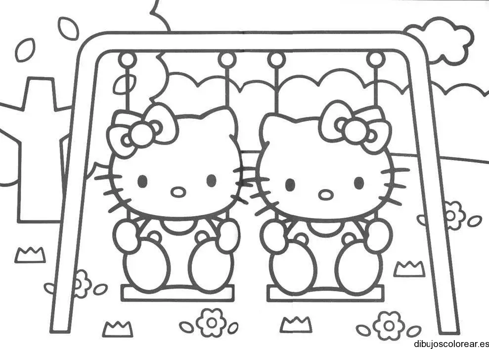 Dibujo de Hello Kitty en un columpio
