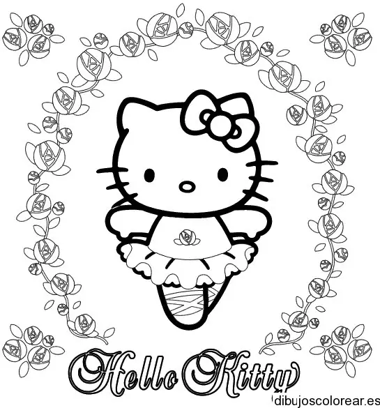 Dibujo de Hello Kitty con flores