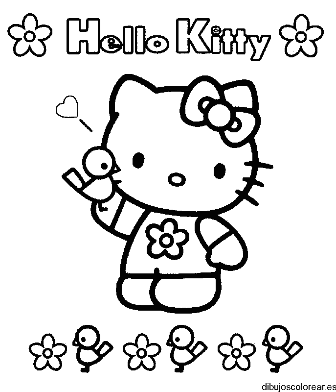 Dibujo de Hello Kitty con una flor