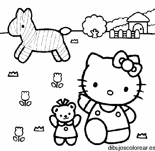 Dibujo de Hello Kitty en una granja